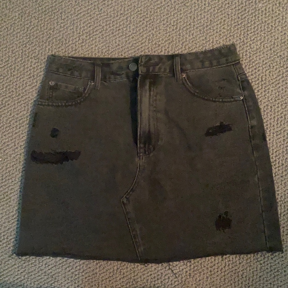 Black high-rise jean skirt.